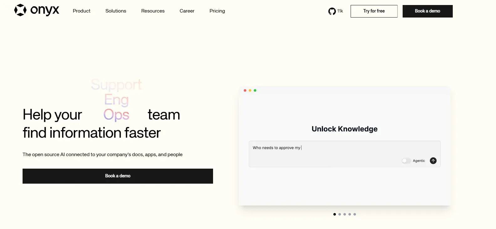 ai agents for business: screenshot of the website homepage of onyx ai