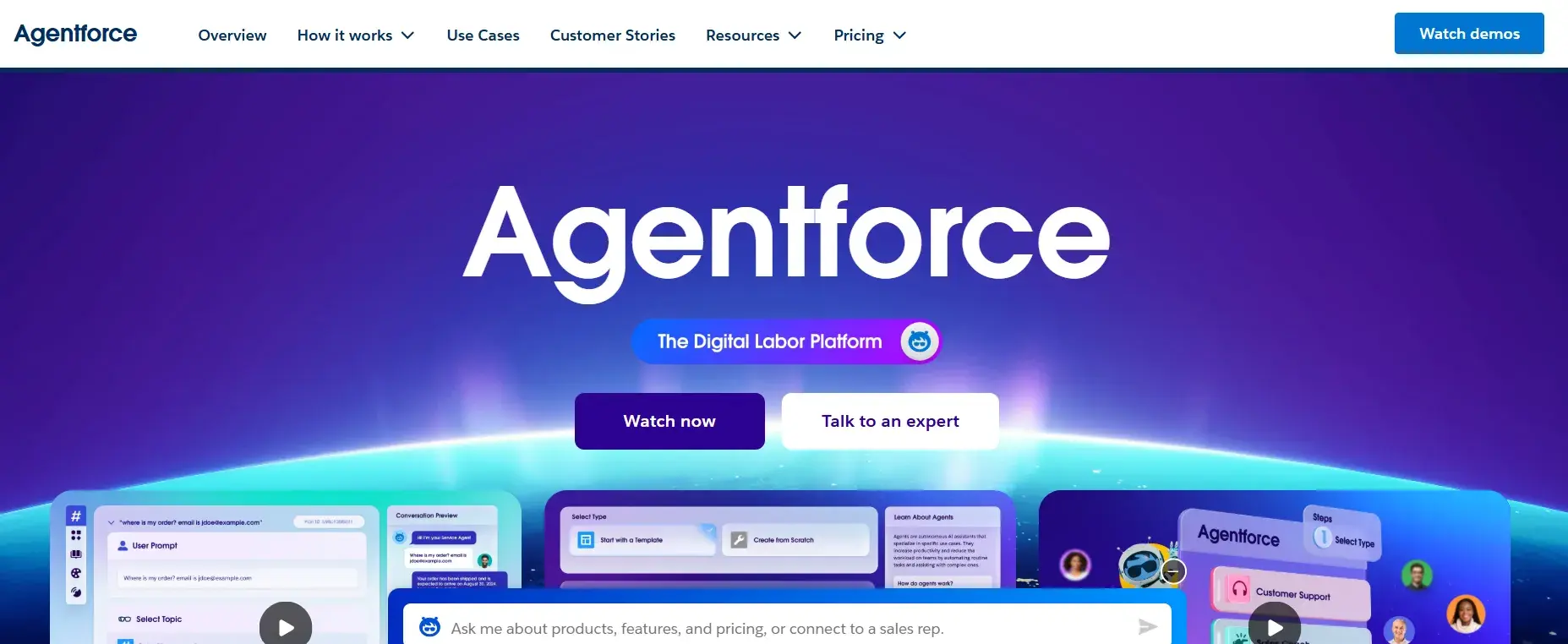 ai agents for business: screenshot of the website homepage of agentforce service agent