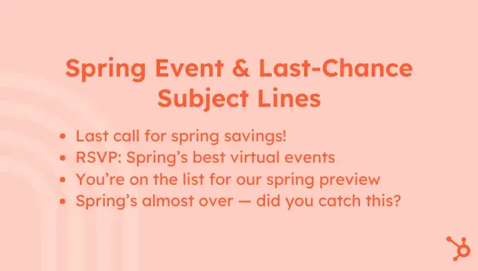 list of spring email subject lines, spring event & last-chance subject lines