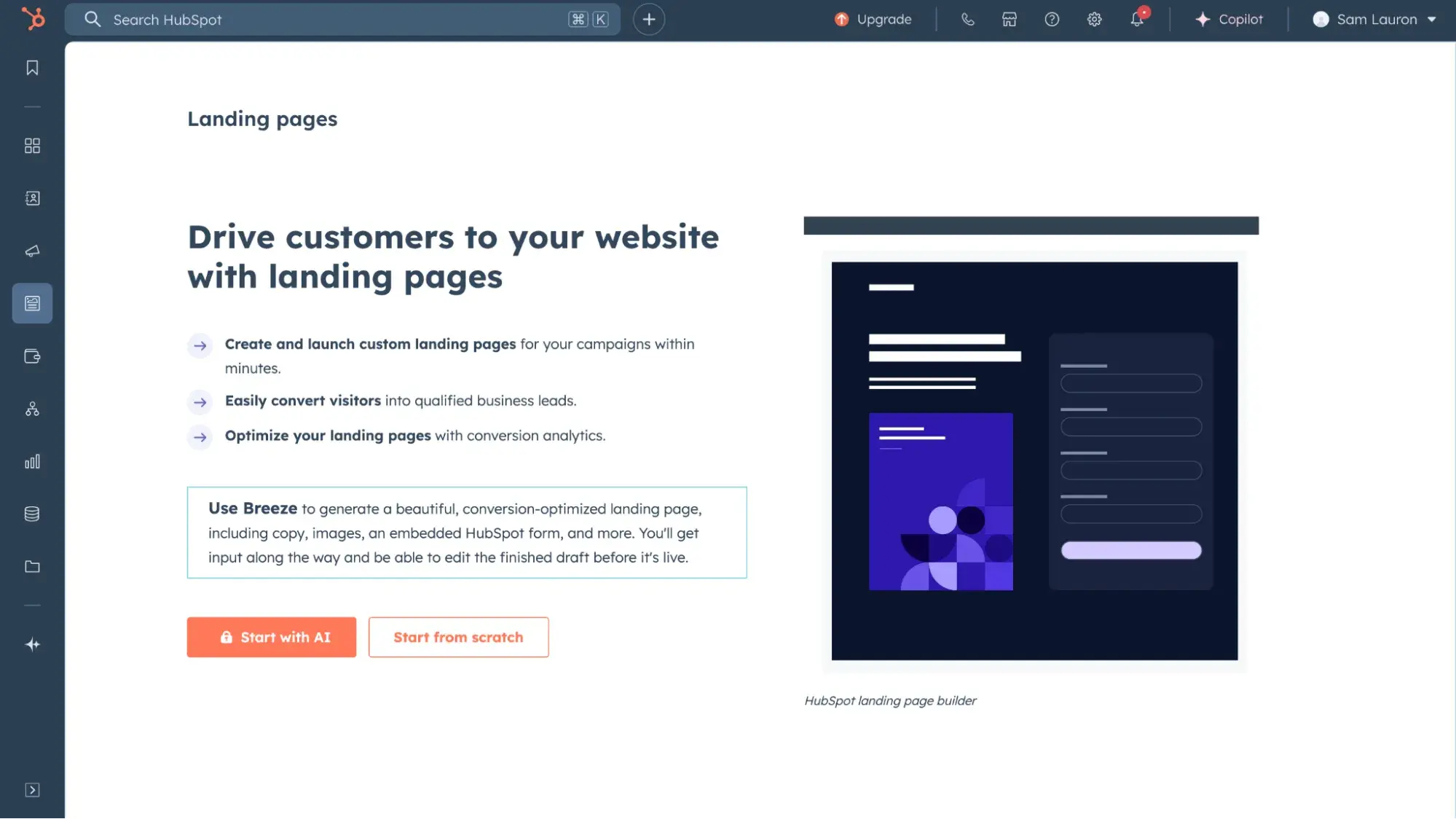 hubspot’s marketing hub dashboard is equipped with b2b lead generation tools.