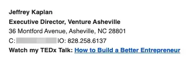 sales email signature example from venture asheville