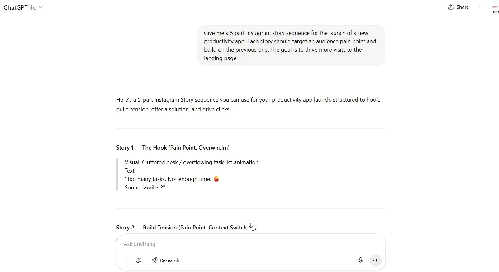 chatgpt prompts, prompt example for content creation and social media