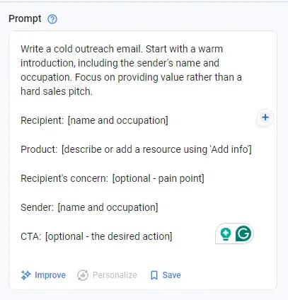 cold email prompt template on anyword’s ai cold email generator