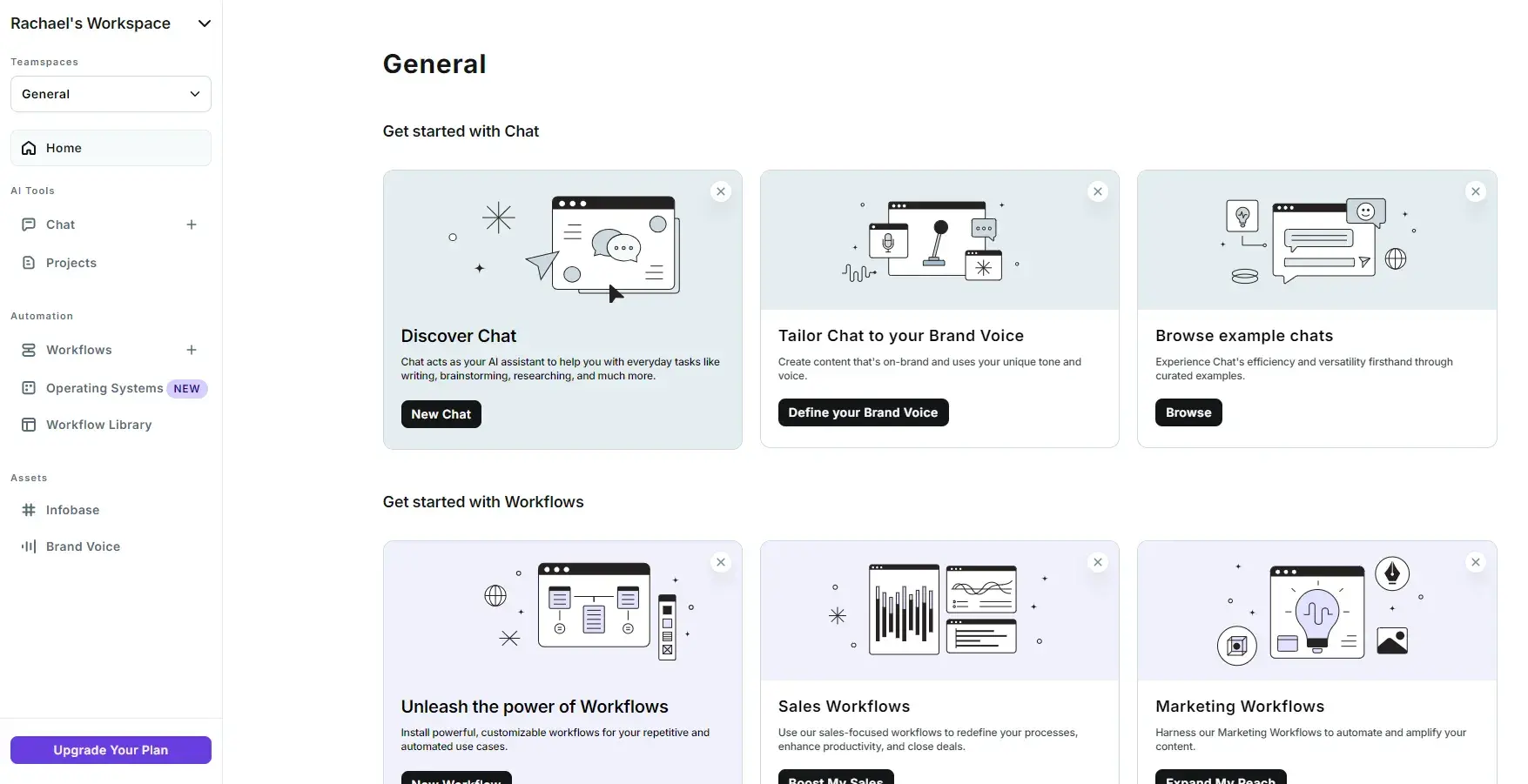 the home dashboard for copy.ai’s ai cold email generator