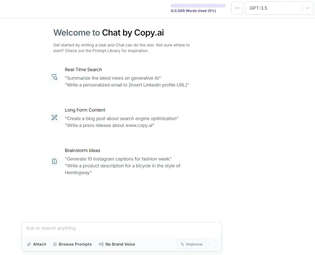 starting with chat on copy.ai’s ai cold email generator