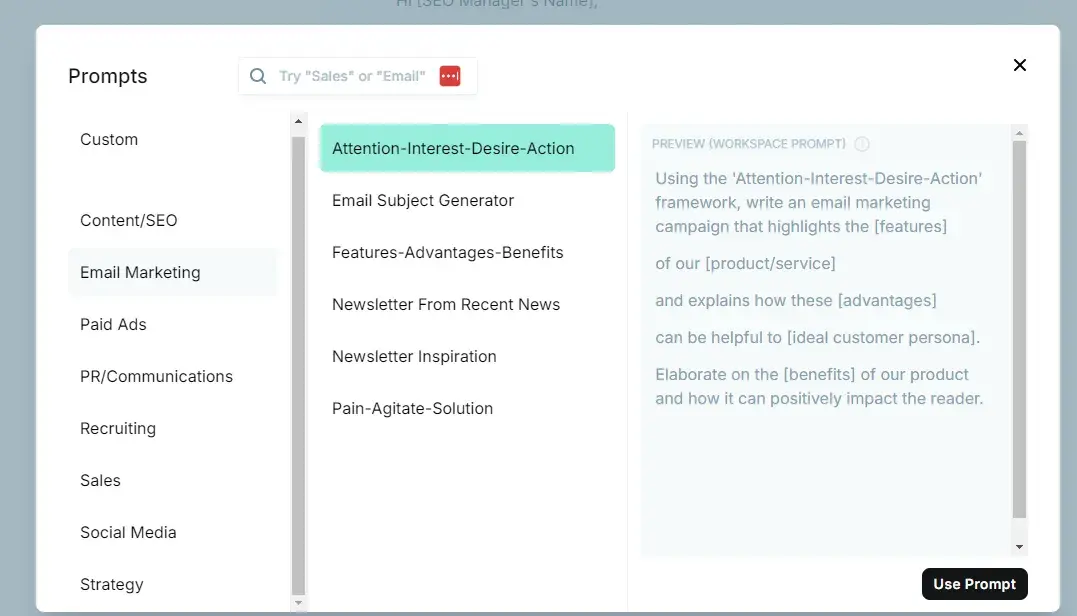 trying a cold email template on copy.ai’s ai cold email generator