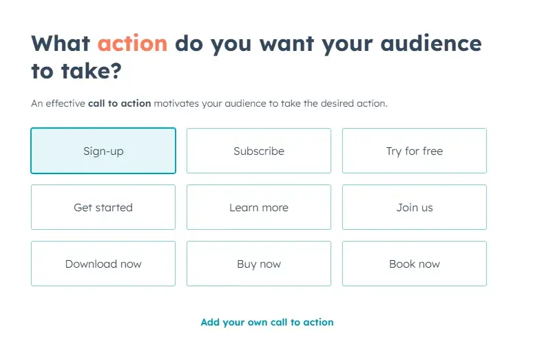 choosing the call to action of your marketing email with hubspot’s ai cold email generator