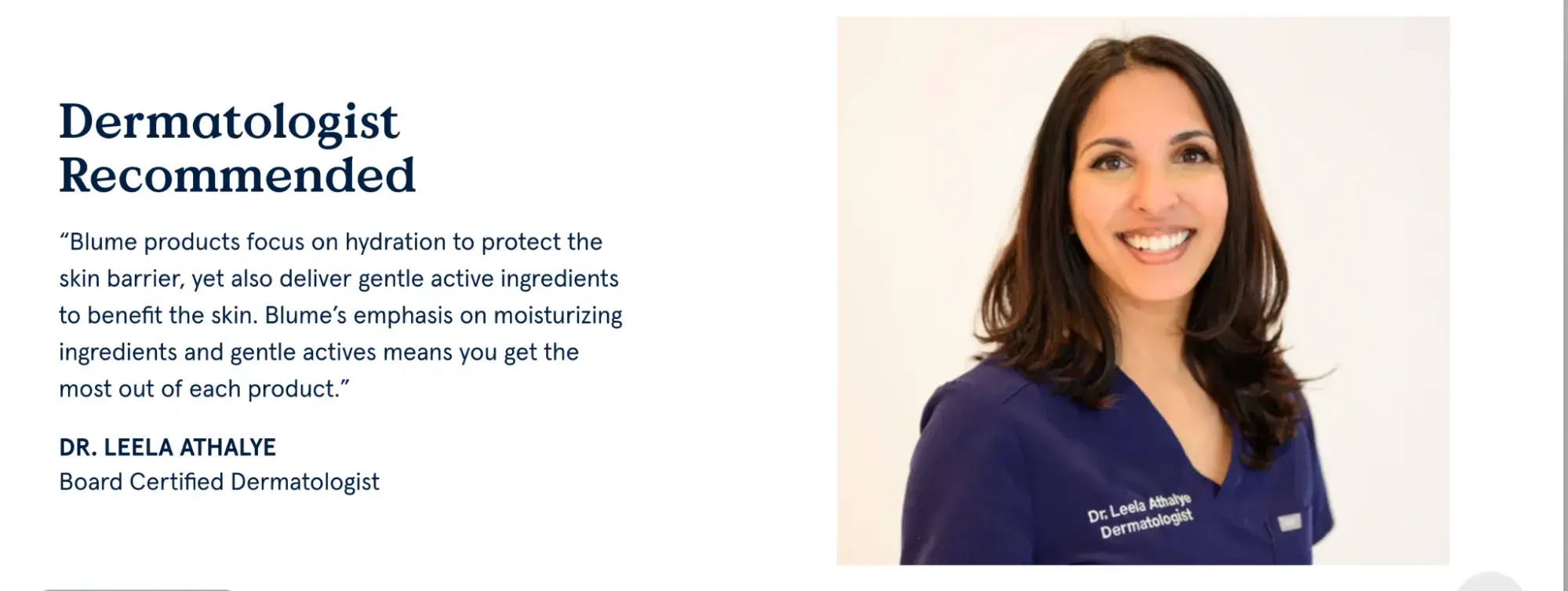 blume copywriting examples — dermatologist’s quote