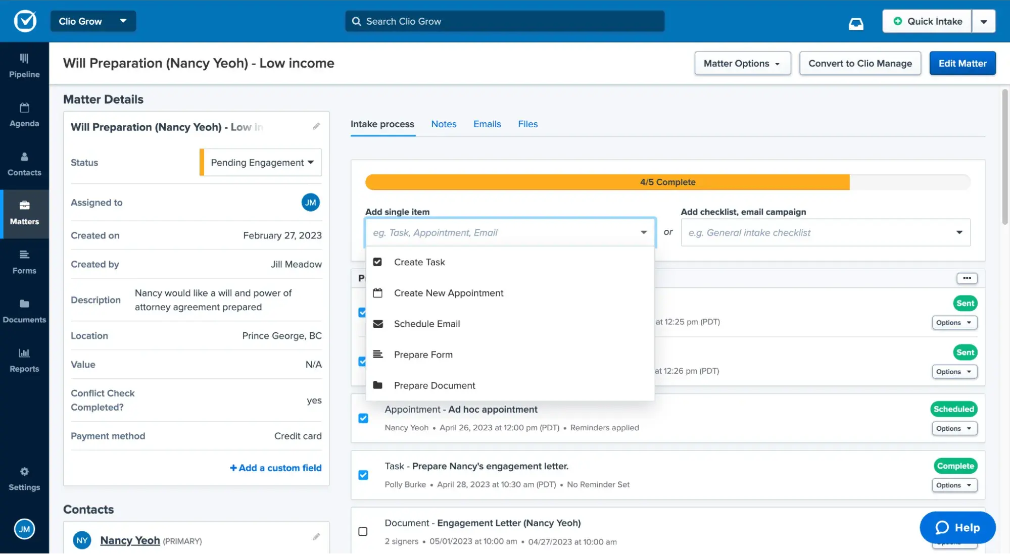 a screenshot of clio grow’s CRM user interface