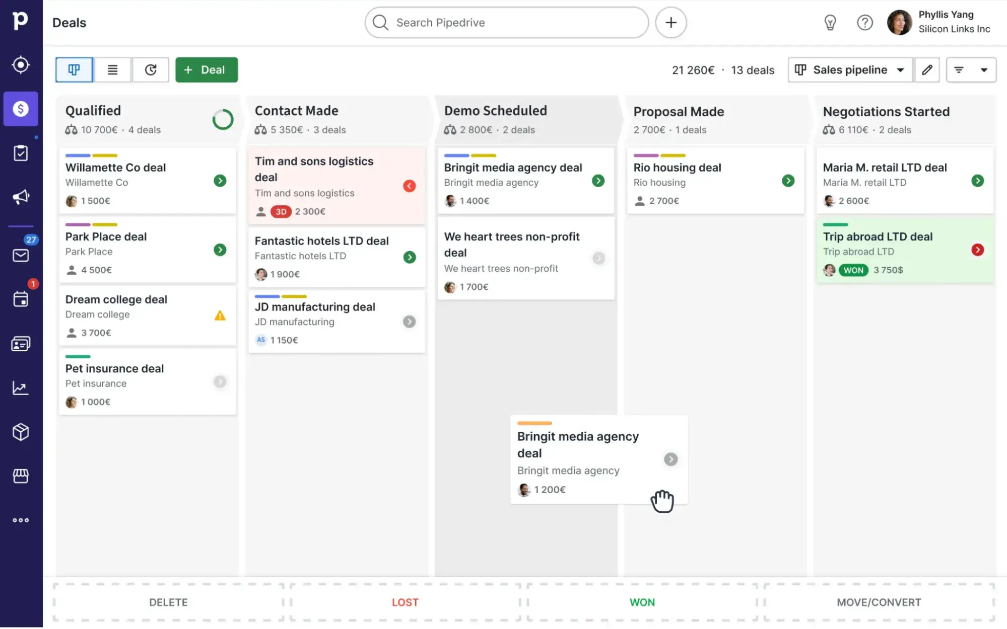screenshot of possible crm for pest control, pipedrive