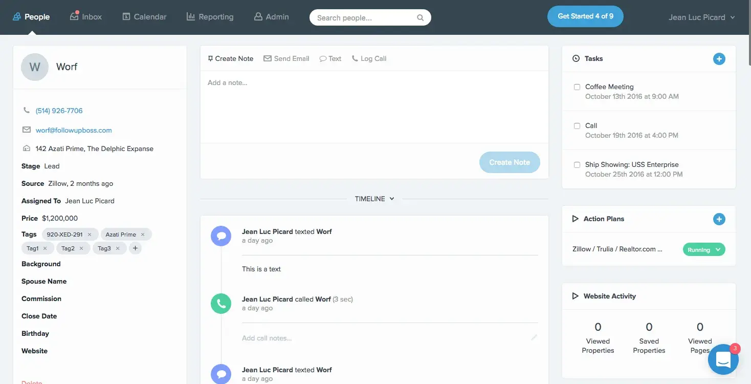a screenshot of follow up boss’ CRM user interface