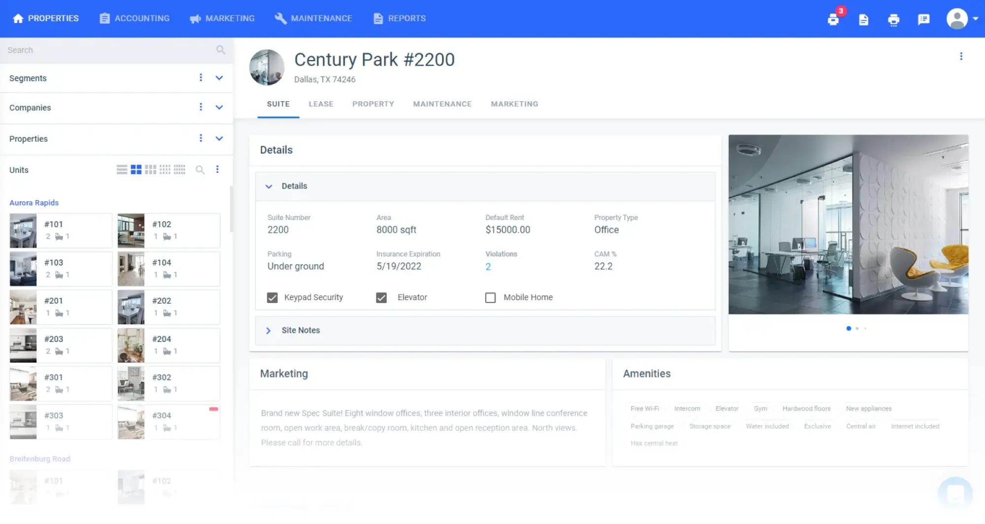 a screenshot of property matrix’s CRM user interface