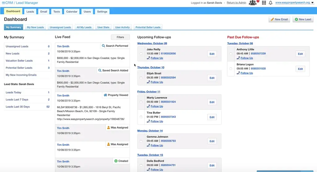 a screenshot of real geeks’ CRM user interface