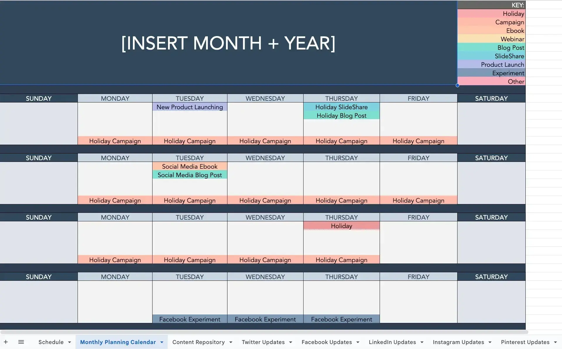 HubSpot's social media calendar template