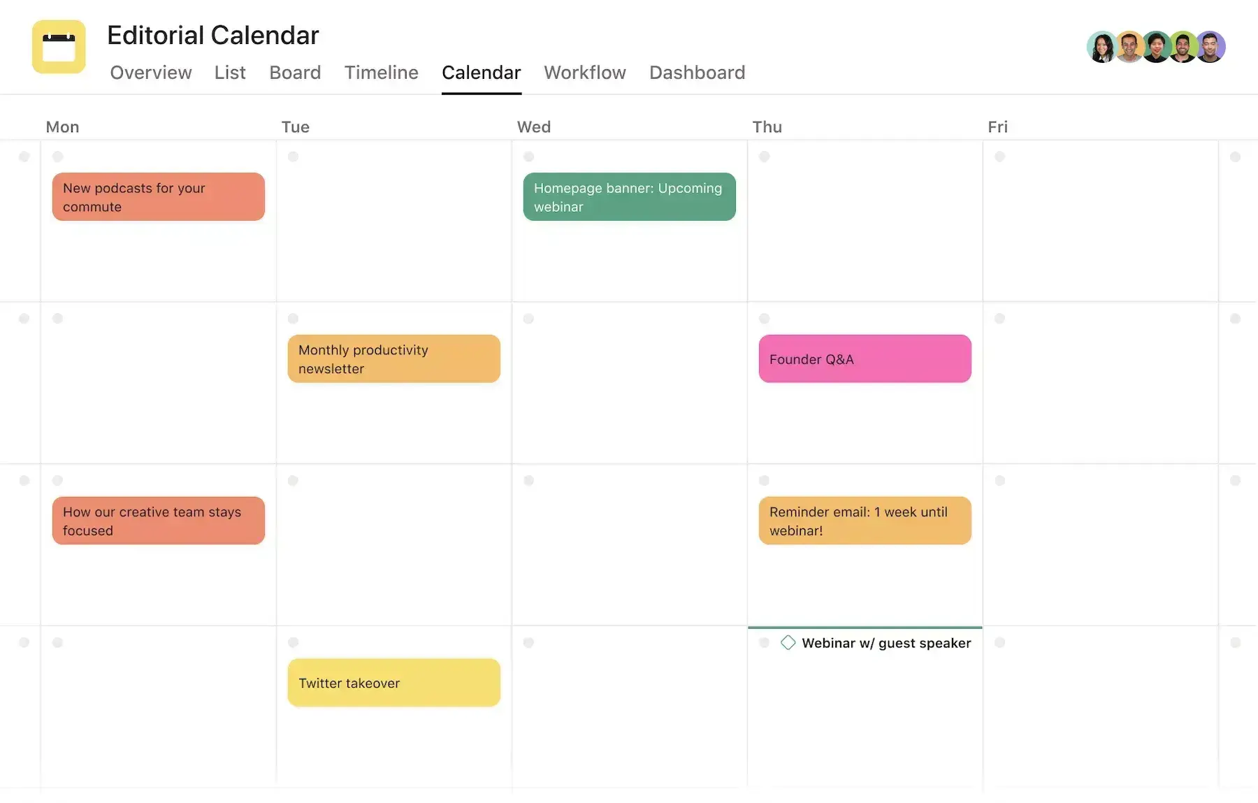 editorial calendar kanban view, asana
