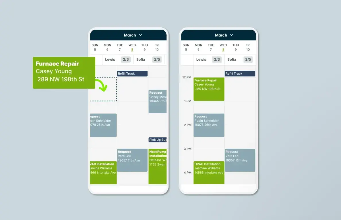 jobber mobile app showing daily schedule and job details