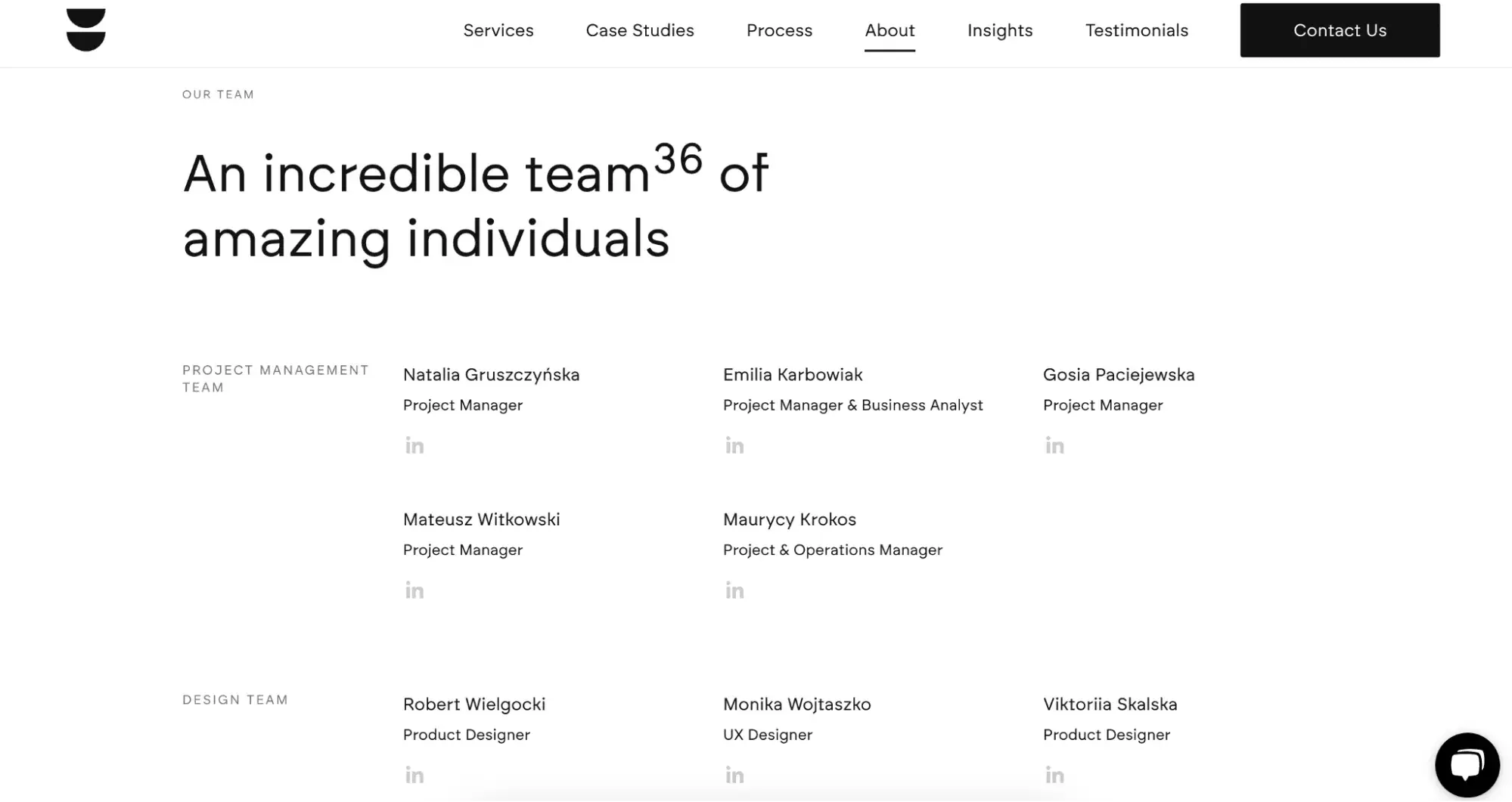 linkedin profile links in meet the team section