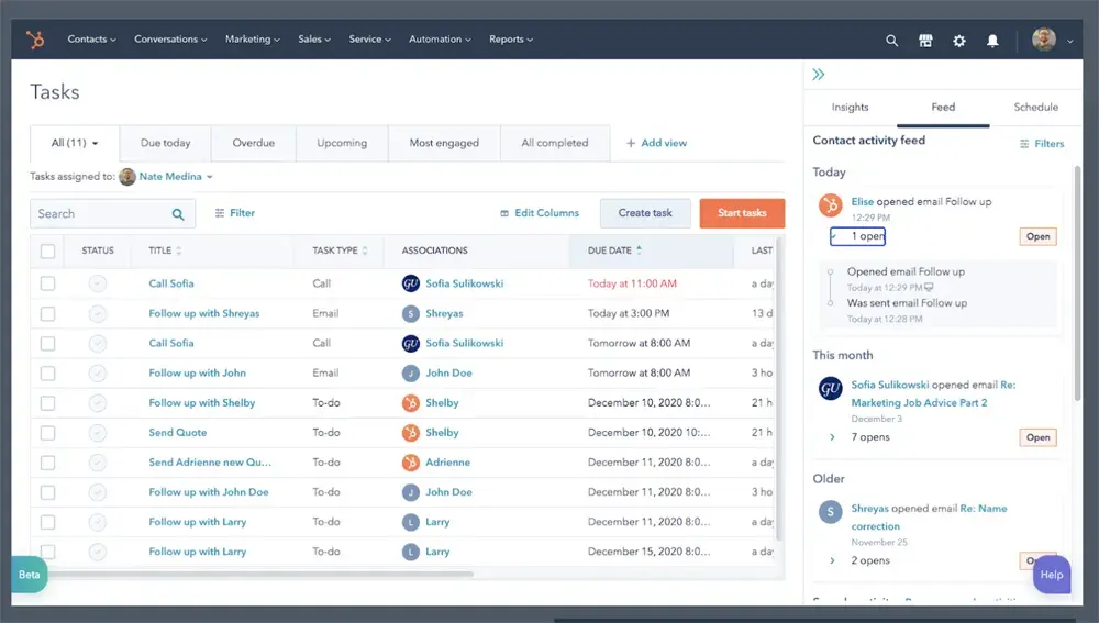 hubspot crm dashboard interface