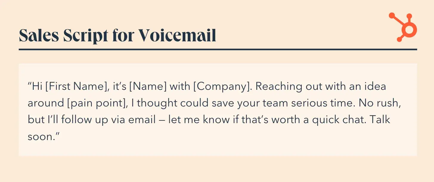 sales script, voicemail script template emphasizing brevity and curiosity in follow-up