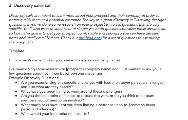 sales script, discovery sales call script template with branded header and sample layout