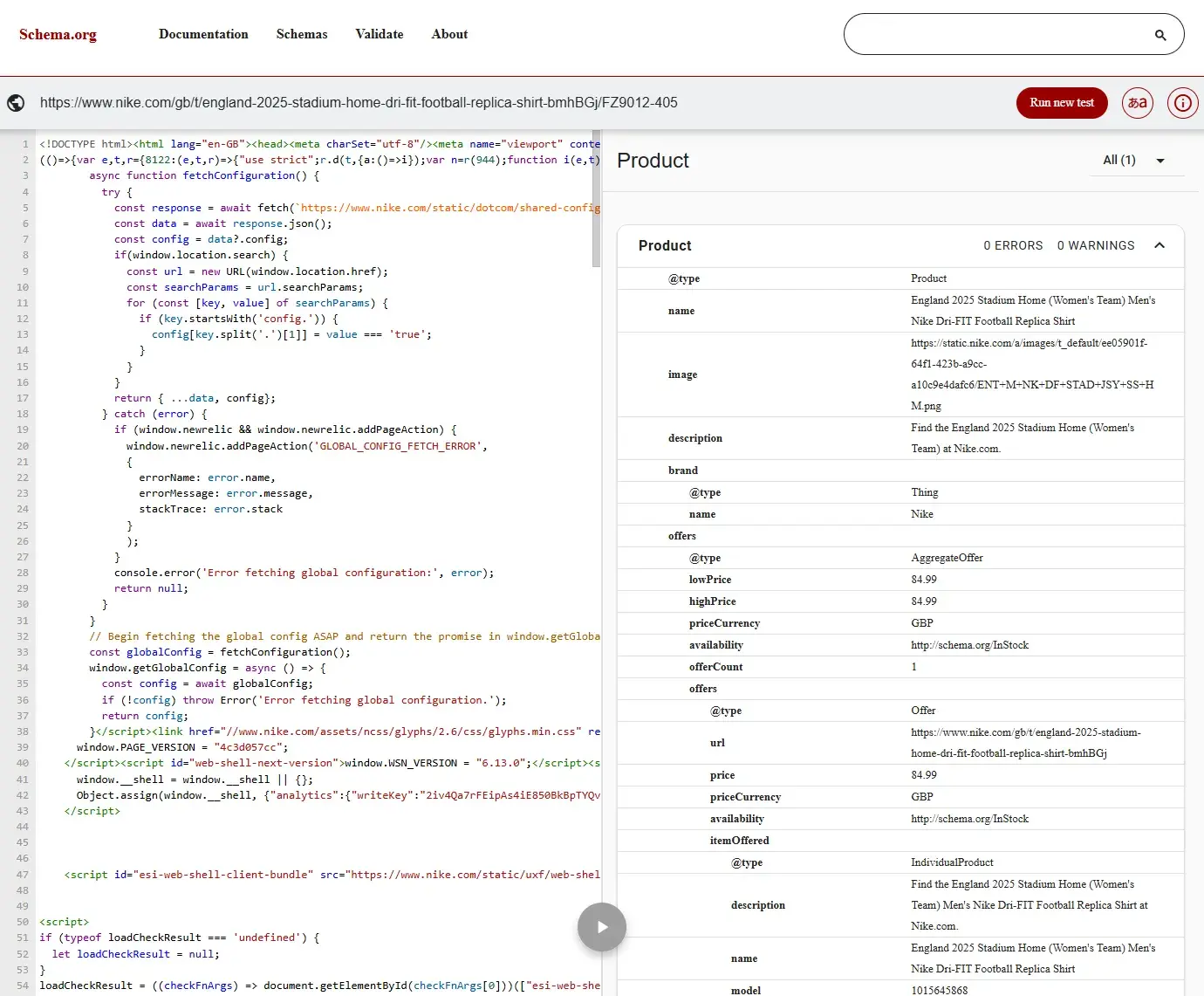 a screenshot from the seo analysis tool, schema validator, shows competitors' schema on their websites.