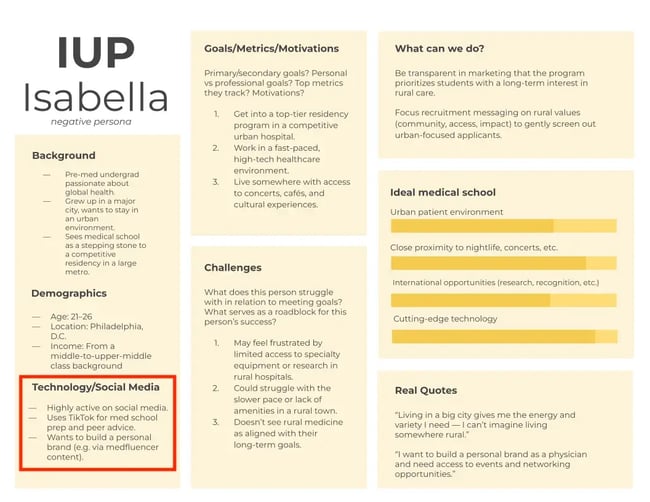 IUP Isabella, Buyer persona example made with a free HubSpot template