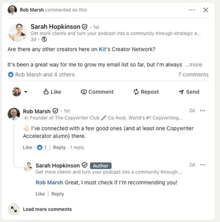 example of content being elevated from a connection on LinkedIn