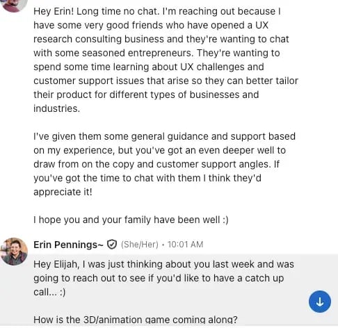 screenshot from linkedin messaging