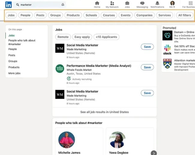 example of LinkedIn's advanced search