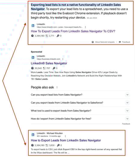 example of LinkedIn search results in Google