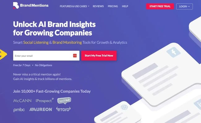 screenshot of brandmentions social media auditing tool