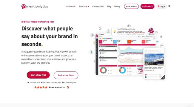 screenshot of mentionlytics dashboard showing monitoring and analytics