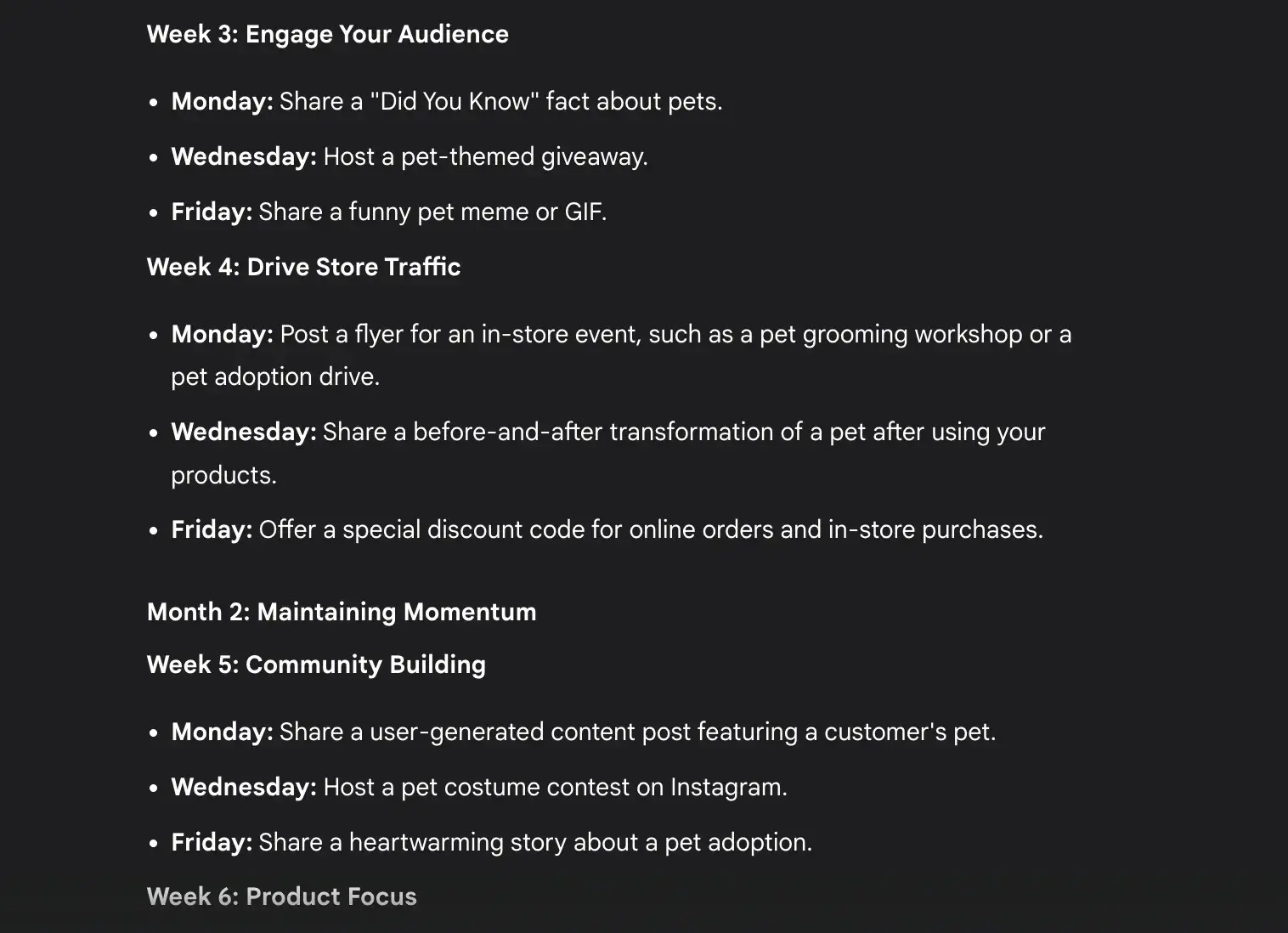 a screenshot of how I prompted Google’s Gemini to create a marketing campaign with a social media calendar