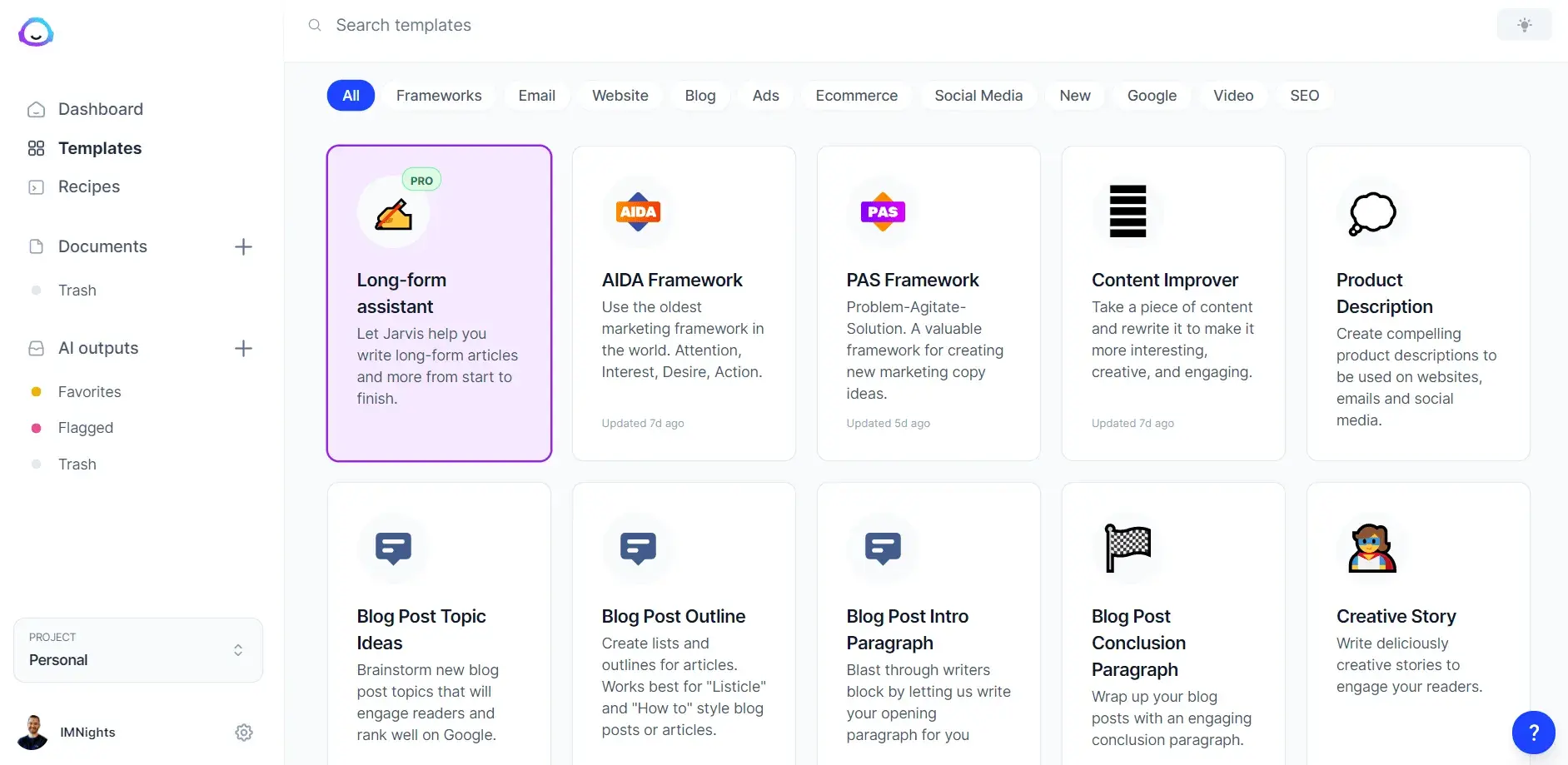 templates shown in jasper ai, generative ai tools