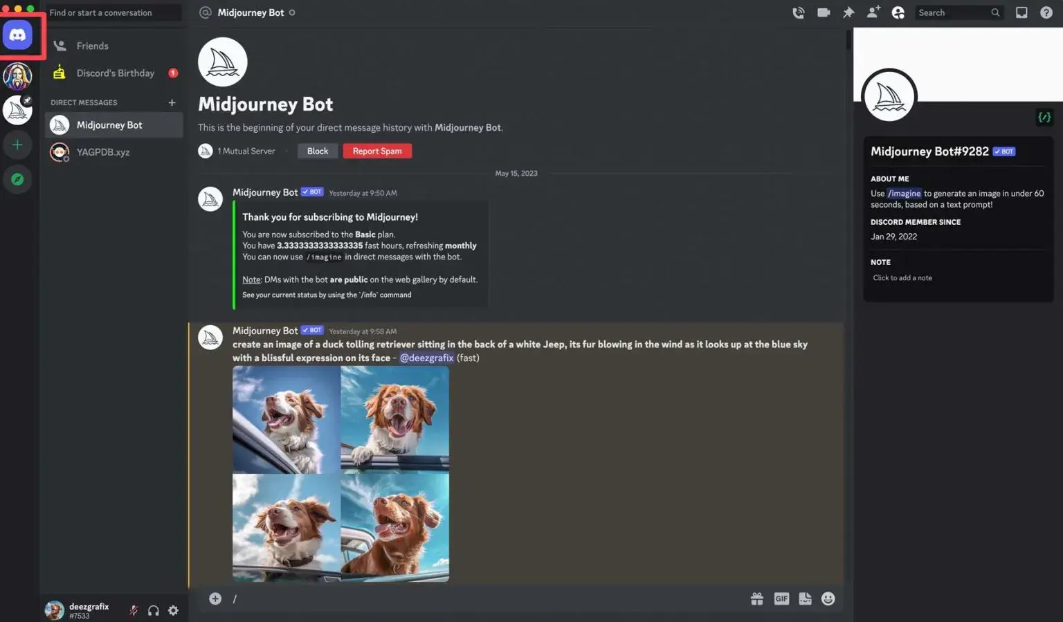 midjourney’s interface in discord, generative ai tools