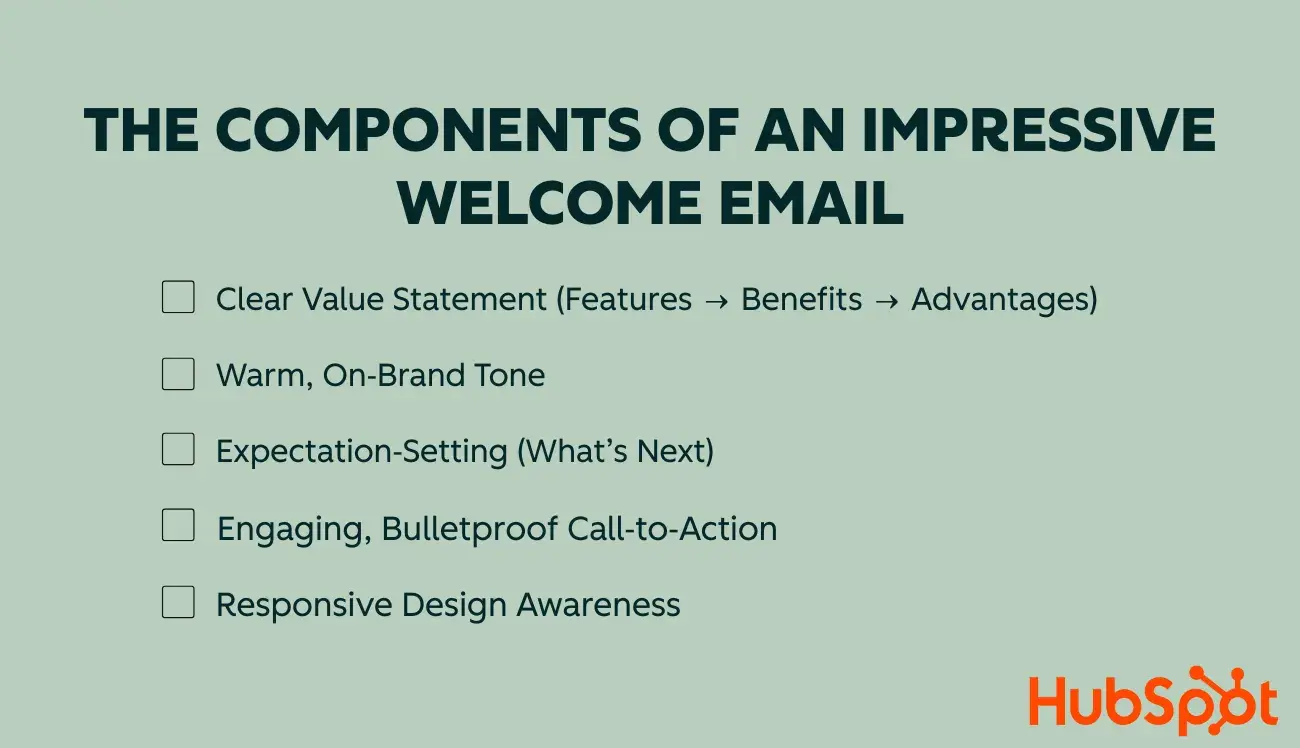 checklist featuring the components of an impressive welcome email